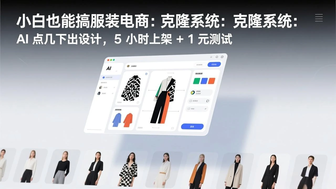 【精】小白也能搞服装电商：克隆系统：AI 点几下出设计，5 小时上架 + 1 元测试-AI智界创业