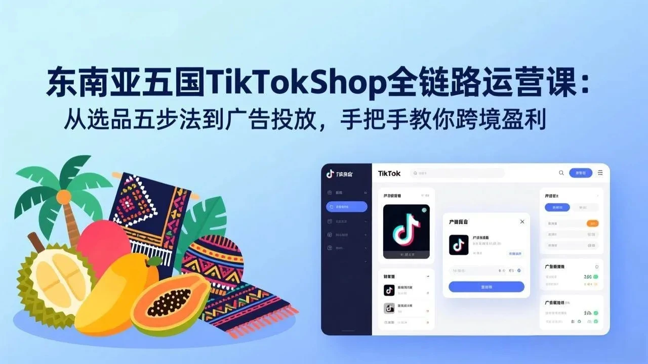 【精】东南亚五国TikTok Shop全链路运营课：从选品五步法到广告投放，手把手教你跨境盈利-AI智界创业