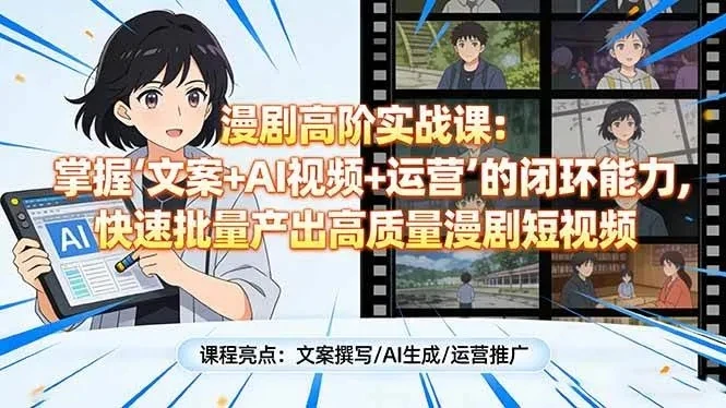 【精】漫剧高阶实战课：掌握“文案+AI视频+运营”的闭环能力，快速批量产出高质量漫剧短视频-AI智界创业