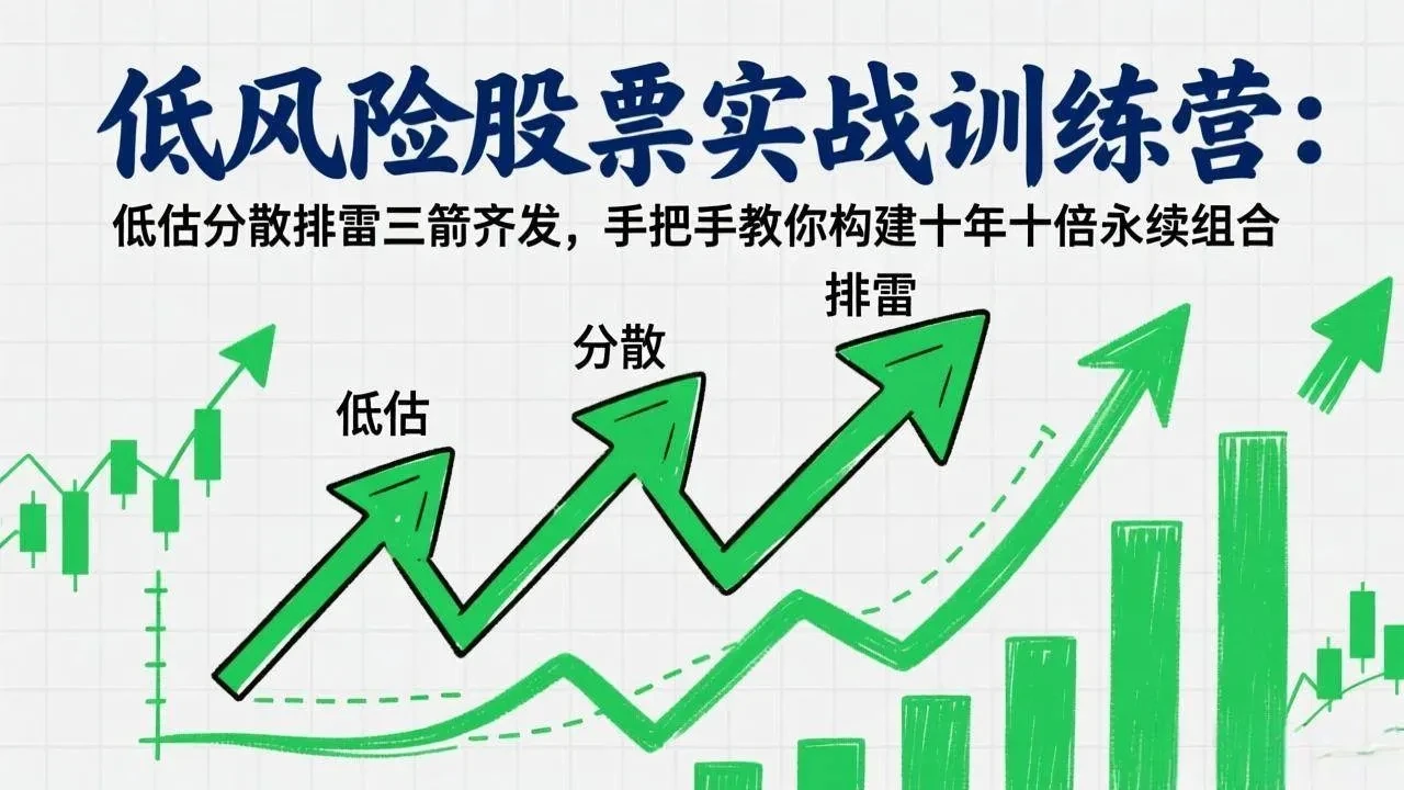 【精】低风险股票实战训练营：低估分散排雷三箭齐发，手把手教你构建十年十倍永续组合-AI智界创业