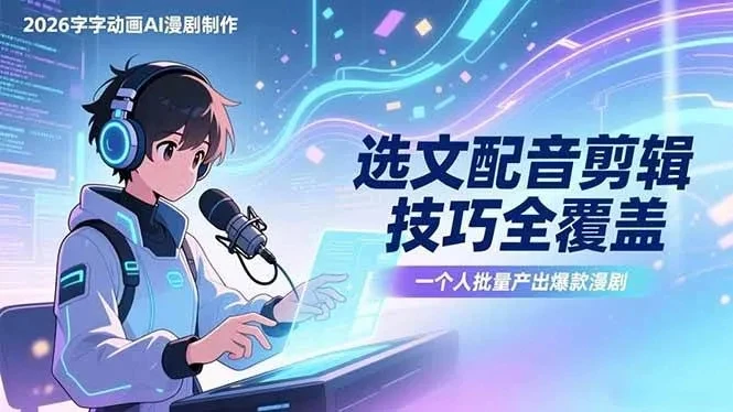 【精】2026字字动画AI漫剧制作-1期，选文配音剪辑技巧全覆盖，一个人就能批量产出爆款漫剧-AI智界创业